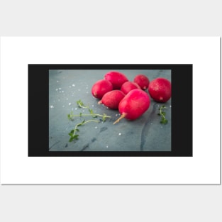 Fresh radishes on vintage background Posters and Art